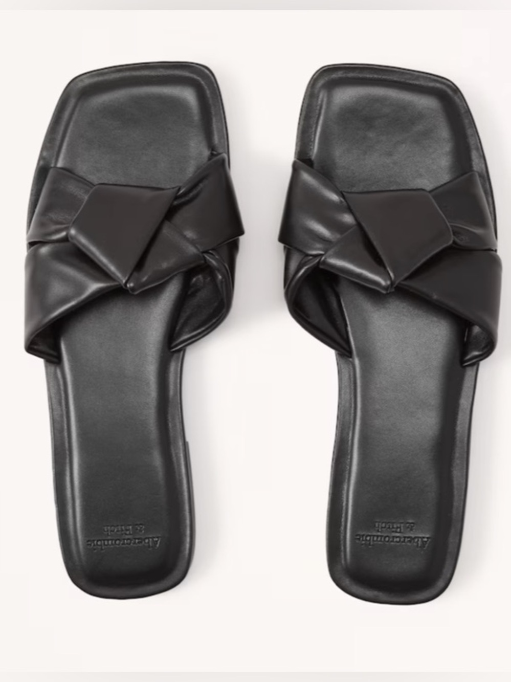 Abercrombie Knotted Faux Leather Slide Sandals - Black Size 6.5